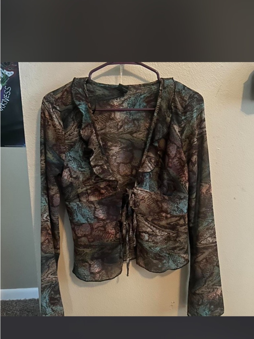 wild fable Sheer Tie-Front Blouse in Teal and Brown
